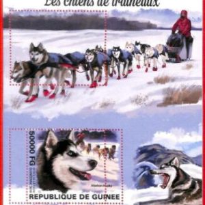 A1955 - GUINEA, ERROR: MISSPERF, SOUVENIR S - 2019, Sled Dogs, Alaskan Husky