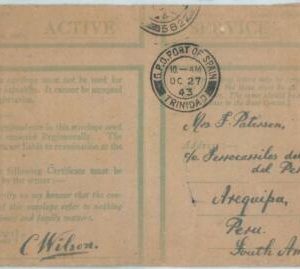 72424 - TRINIDAD -  POSTAL HISTORY : Soldier FIELD MAIL to PERU !!  1943
