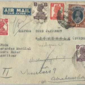 72431 - INDIA  - Postal History - AIRMAIL COVER to SWEDEN  1940'S