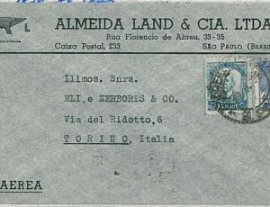 37406  - BRAZIL - Postal History : AIRMAIL COVER to TORINO, Italy  1939