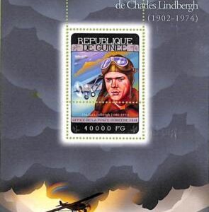 A8054 -  GUINEE -ERROR MISPERF Stamp Sheet - 2014  Lindbergh AVIATION