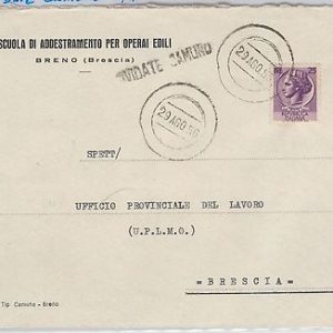 REPUBBLICA - Storia Postale: ANNULLO MUTO EMERGENZA su BUSTA da  CIVIDALE CAMUNO