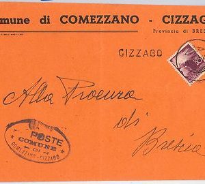 REPUBBLICA - Storia Postale: ANNULLO MUTO EMERGENZA su BUSTA da  CIZZAGO 1949