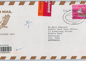64573  -  OMAN - POSTAL HISTORY -  LARGE COVER to AUSTRALIA 2002 - BOAT