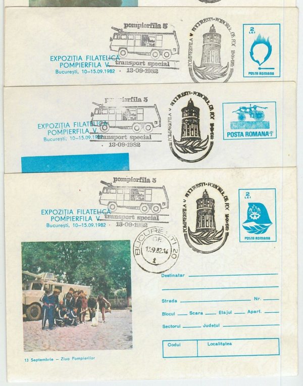 63255 - ROMANIA - Set of 6 POSTAL STATIONERY COVERS: FIRE Firefighting  1982
