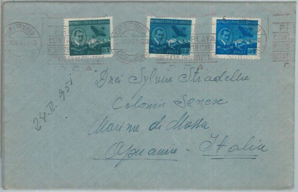 77580 - ROMANIA - POSTAL HISTORY - 13233/35 on  COVER to ITALY 1951