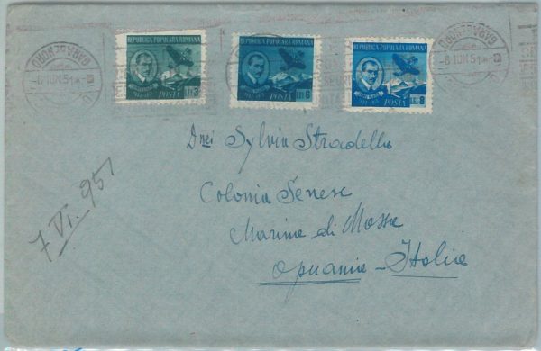 77581 - ROMANIA - POSTAL HISTORY - 13233/35 on  COVER to ITALY 1951