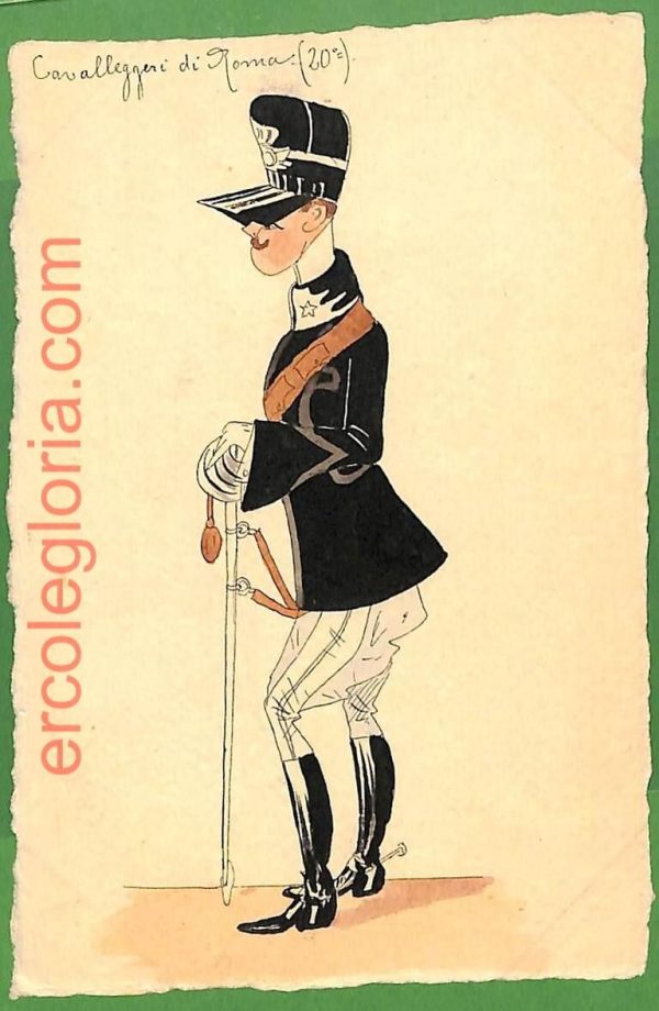 ah1701  CARTOLINA EPOCA dipinta a MANO - Costume Militare ROMA  Cavalleggeri