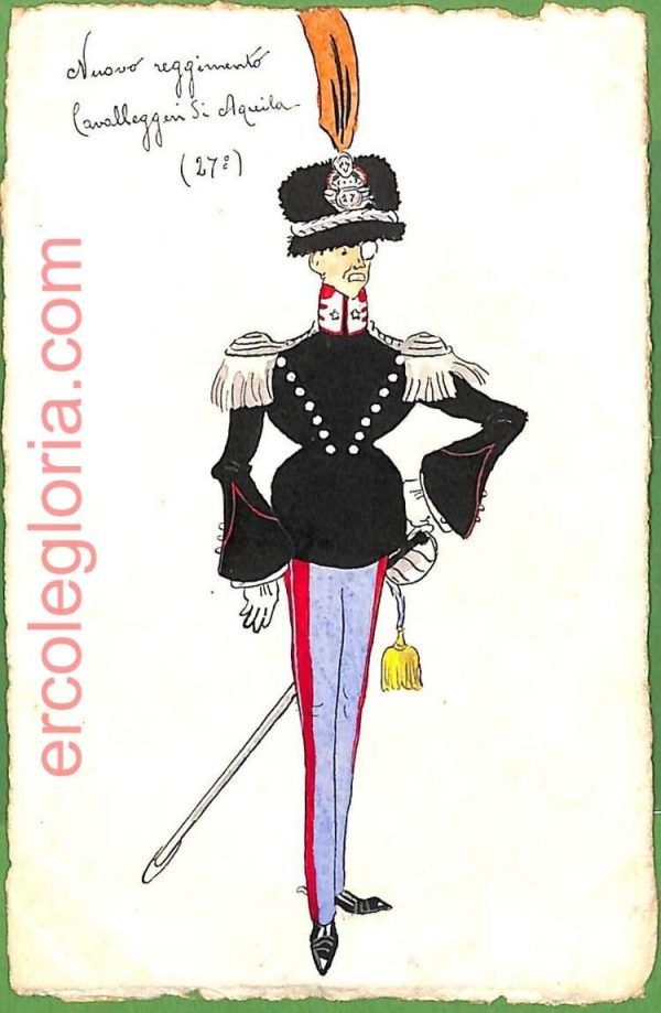 ah1703  CARTOLINA EPOCA dipinta a MANO - Costume Militare L' AQUILA Cavalleggeri
