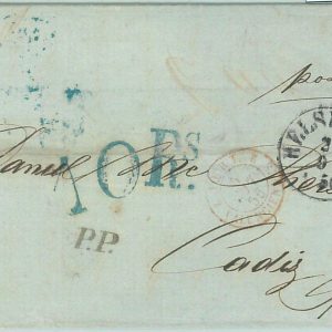 68802 - DENMARK   - Postal History -  COVER from HELSINOR to Cadiz SPAIN  1856