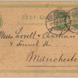 50991  DENMARK  -  POSTAL HISTORY: STATIONERY CARD H&G # 17a to MANCHESTER  1893