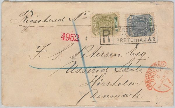 51997 - South Africa -  POSTAL HISTORY -  REGISTRERED COVER to DENMARK 1897
