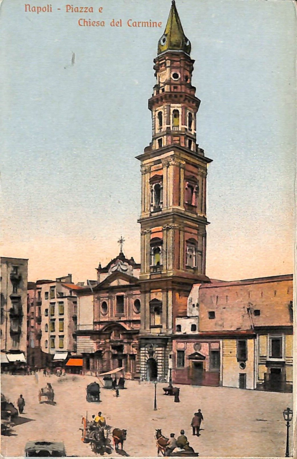ab8079 - CARTOLINA  D'EPOCA - Napoli  Città - Piazza e Chiesa del Carmine