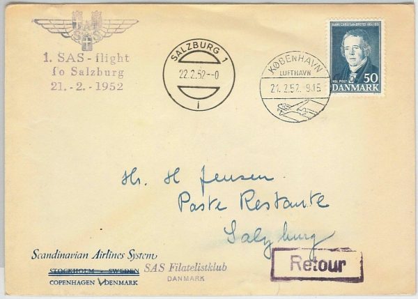41987 DENMARK  Danmark -  POSTAL HISTORY -  FIRST FLIGHT COVER to AUSTRIA 1952