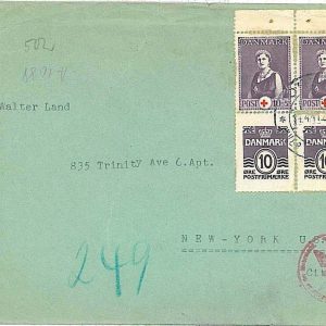 20726 - DENMARK - Postal History - CENSORED COVER to USA 1941  RED CROSS