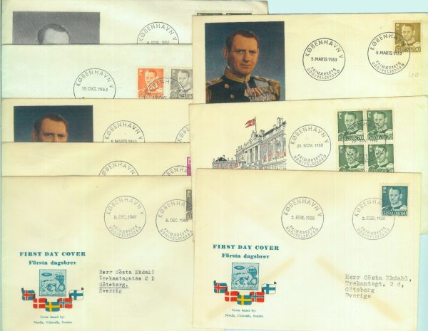 85080 - DENMARK - Postal History -  Lot of 8 FDC COVERS 1940/50's   ROYALTY