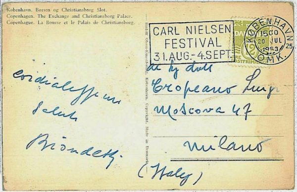 29720 - DENMARK - Postal History - MUSIC FESTIVAL  postmark on postcard 1953