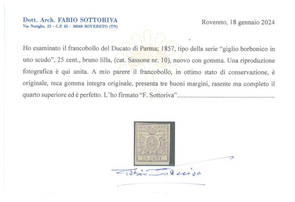 P2968 B -PARMA  NR. 10 NUOVO GOMMA INTEGRA!!!! - immagine 2