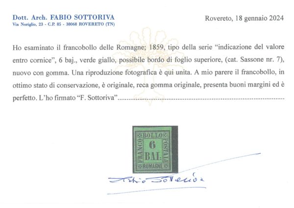P2968 D - ROMAGNA, SASS NR. 7 NUOVO TL, POSSIBILE MARGINE DI FOGLIO SUPERIORE - immagine 2