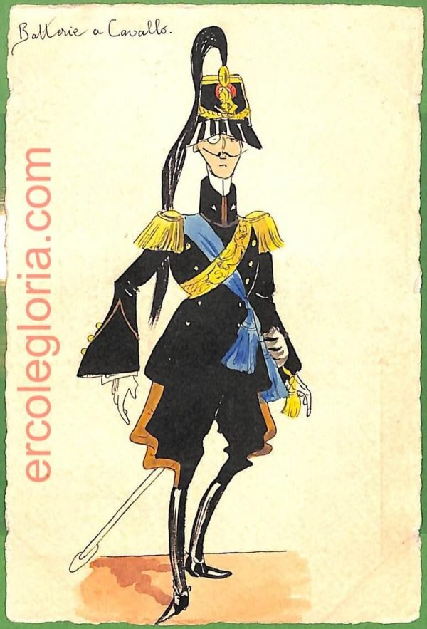 ah1697  CARTOLINA EPOCA dipinta a MANO - Costume Militare BATTERIE A CAVALLO