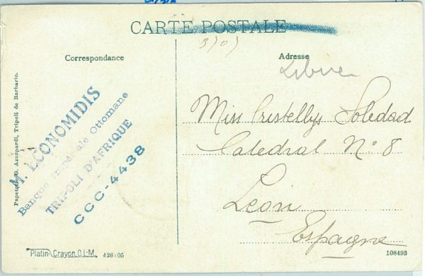 68759 -  Ottoman Empire - Postal History: POSTCARD from  LIBYA to SPAIN 1908 - immagine 2