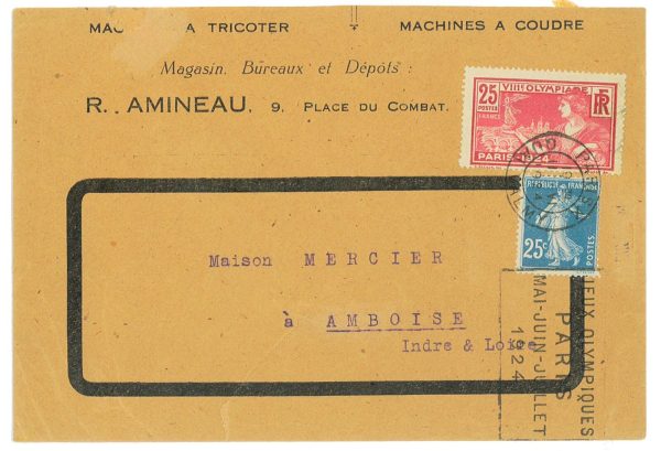 P3509 -OLYMPIC GAMES PARIS 1924 , 2.6.24, RARE MIXING FRANKING, TWIN VALUES!!!!
