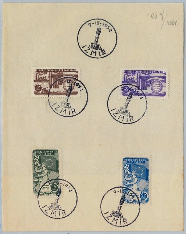 big006 - TURKEY - Justice and Council of Europe - 4 stamps on LARGE PAPER   1954