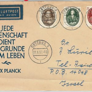 59907  -  GERMANY DDR - POSTAL HISTORY: COVER to ISRAEL 1957 - ASTRONOMY Physics