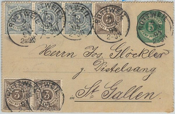 58059  GERMANY Württemberg - POSTAL HISTORY: 55 (2) + 1 , 60 (3) on  STATIONERY