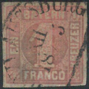77957g  - GERMANY Bayern -  STAMP:  Michel  # 4 -    Finely USED 4 margins