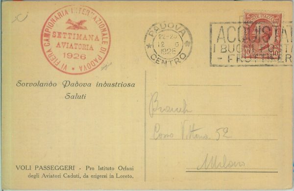 87470 - CARTOLINA D'epoca - Aviazione PUBBLICITARIA Commemorativa 1926 PADOVA