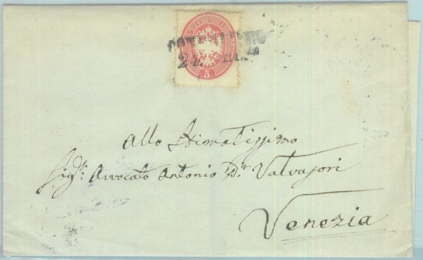 83466 - Antichi Stati LOMBARDO VENETO - Sass 38 su Busta  per VENEZIA