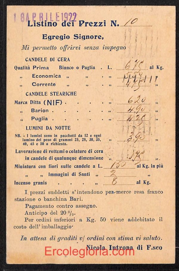 ae0741 - CARTOLINA  D'EPOCA - Bari Città - Nicola Introna   1922 - immagine 2