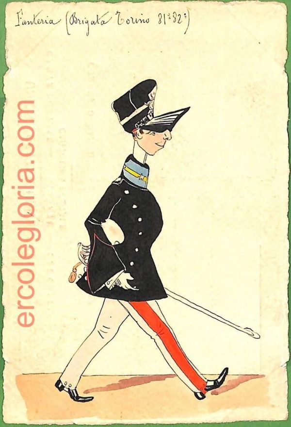ah1721 - CARTOLINA EPOCA dipinta a MANO - Costume Militare TORINO Fanteria
