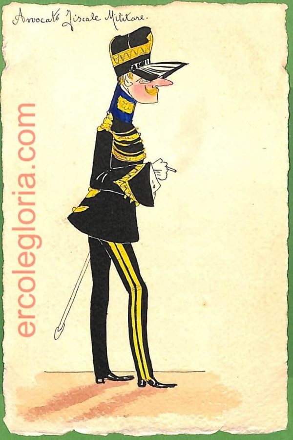 ah1727 - CARTOLINA EPOCA dipinta a MANO - Costume Militare AVVOCATO FISCALE