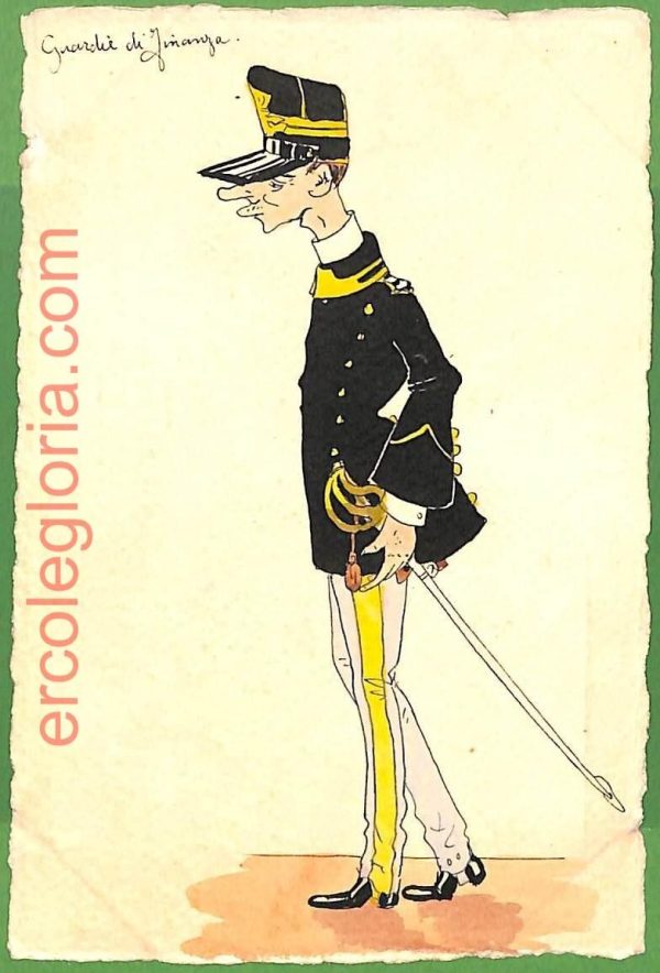 ah1734 - CARTOLINA EPOCA dipinta a MANO - Costume Militare GUARDIA di FINANZA