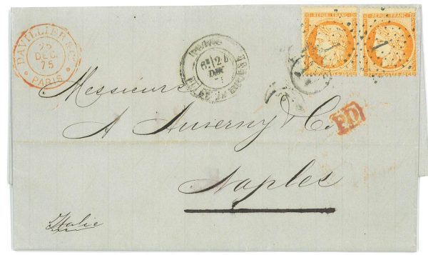 P4083 - FRANCE , YVERT NR. 38 X 2, ON FOLDED LETTER TO NAPLES,