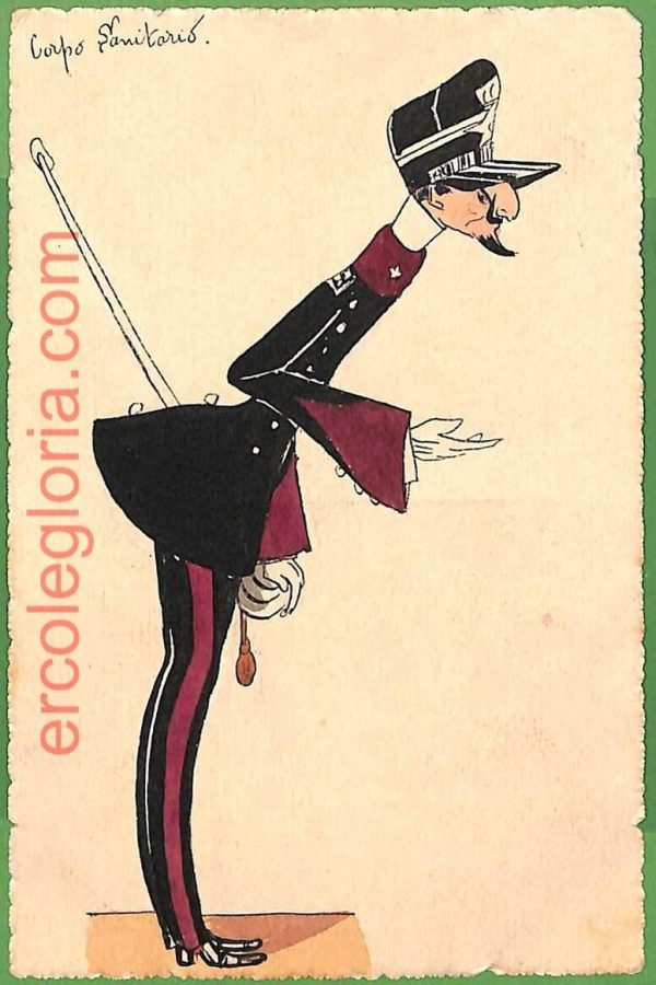 ah1738 - CARTOLINA EPOCA dipinta a MANO - Costume Militare CAPO SANATORIO