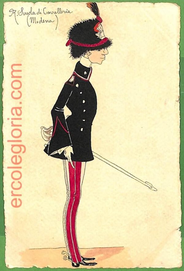 ah1745 - CARTOLINA EPOCA dipinta a MANO - Costume Militare CAVALLERIA Modena
