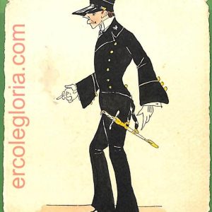 ah1746 - CARTOLINA EPOCA dipinta a MANO - Costume Militare ACCADEMIA Livorno