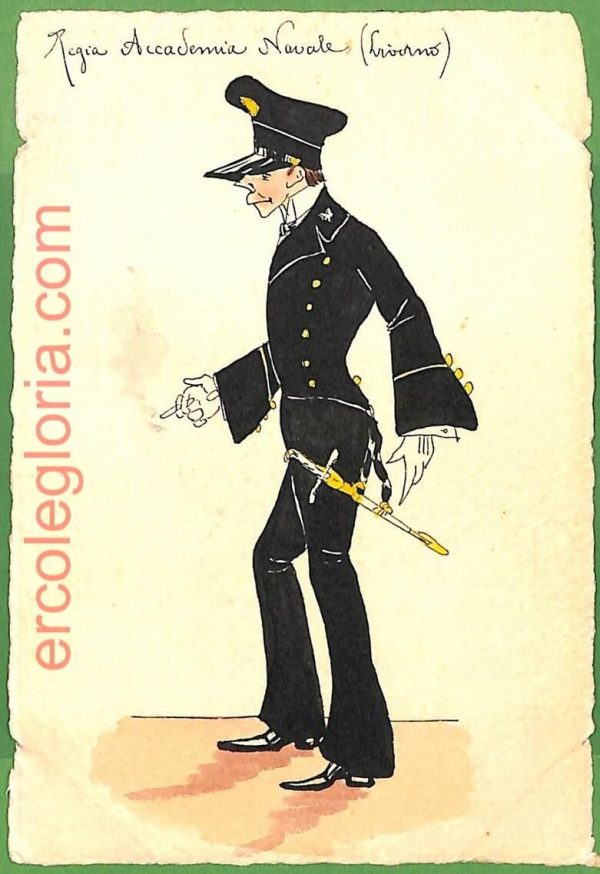 ah1746 - CARTOLINA EPOCA dipinta a MANO - Costume Militare ACCADEMIA Livorno
