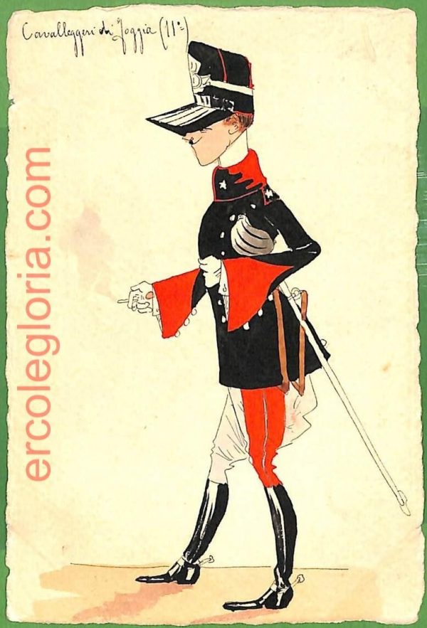 ah1748 - CARTOLINA EPOCA dipinta a MANO - Costume Militare CAVALLERIA Foggia