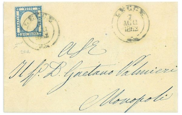 P4400 - NAPOLI GOVERNO PROVVISORIO 1862 , 20 D, DA LECCE A MONOPOLI