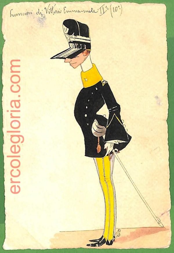 ah1751 - CARTOLINA EPOCA dipinta a MANO - Costume Militare LANCIERI  V. E. II