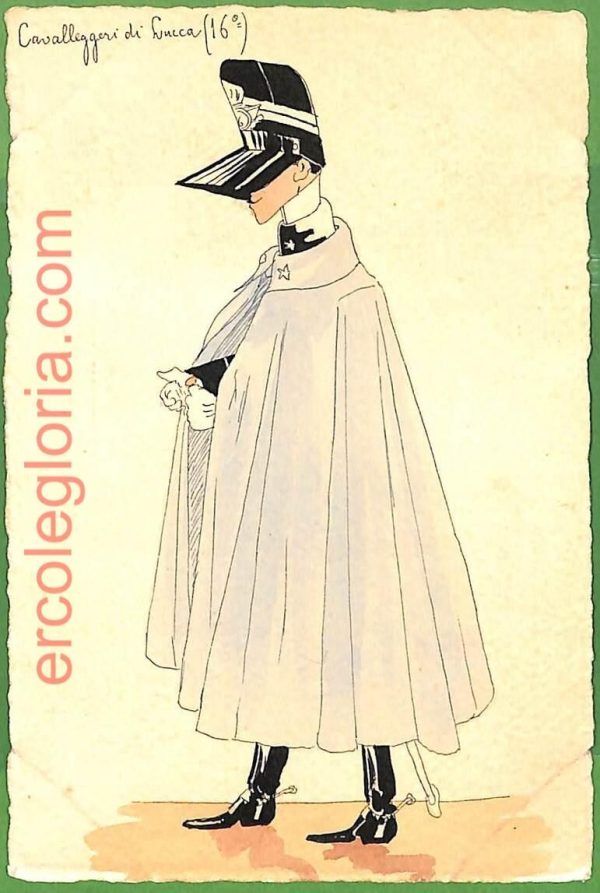 ah1755 - CARTOLINA EPOCA dipinta a MANO - Costume Militare LUCCA Cavalleggeri