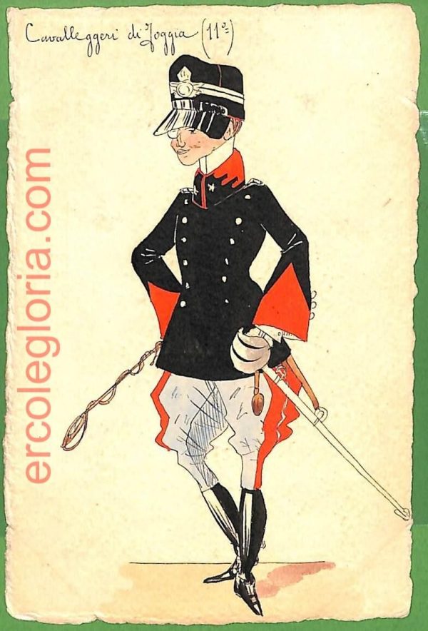 ah1750 - CARTOLINA EPOCA dipinta a MANO - Costume Militare FOGGIA Cavalleggeri