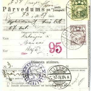 68995 - LATVIA - POSTAL HISTORY -  MONEY ORDER :  Tirzas pagasts  1934 LIZUMS