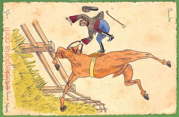 ah1680 - CARTOLINA EPOCA dipinta a MANO - Costume Militare UMORISMO Panoche