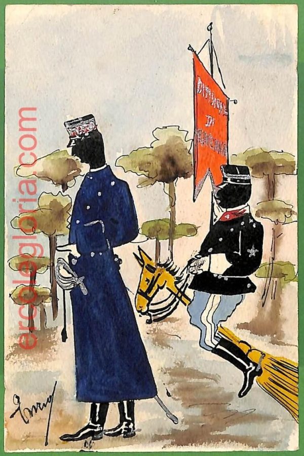 ah1713 - CARTOLINA EPOCA dipinta a MANO - Costume Militare UMORISMO