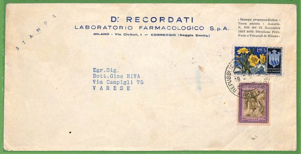za1618 - SAN MARINO - STORIA POSTALE -  BUSTA Commerciale (Correggio) 1955